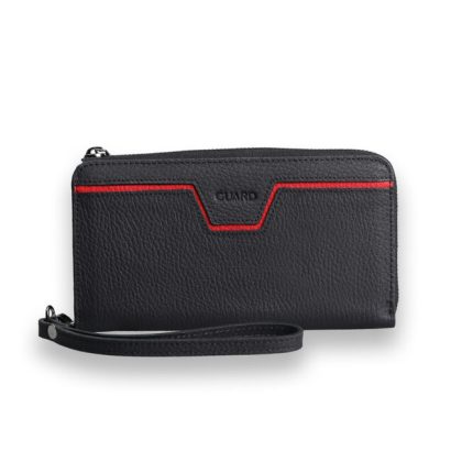 Guard Mat Siyah - Kırmızı Çok Fonksiyonlu Hakiki Deri Cüzdan ve El Çantası - Guard 3071
