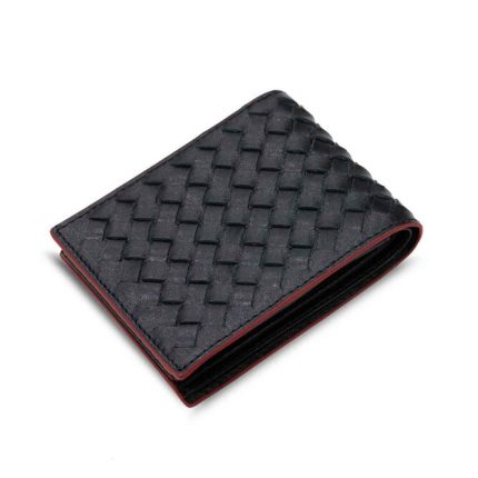 Guard Örgü Desenli Kırmızı Kenarlı Siyah Deri Erkek Cüzdanı - Guard 878